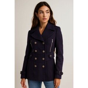 Miss Sixty Pea Coat Size M Purple Wool Double Breasted Military 90s Y2K Goth NEW